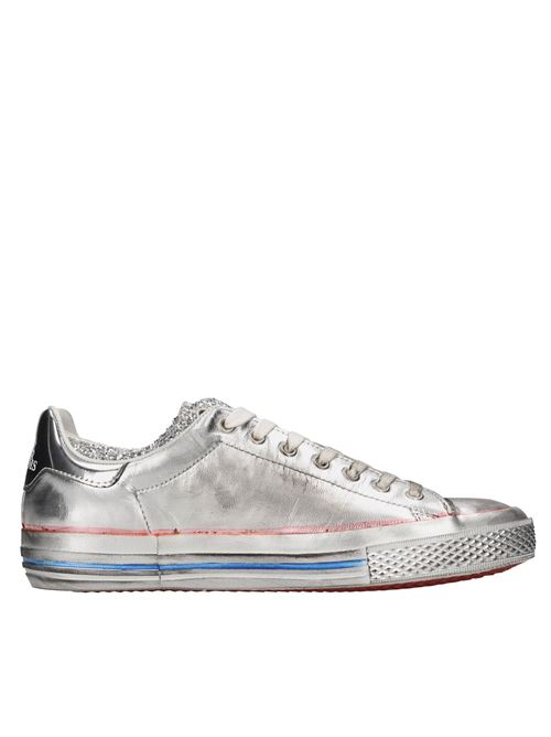 Vintage effect leather sneakers, with glitter fabric inserts HIDNANDER | STARLESSS LOW HB2WS600 125ARGENTO